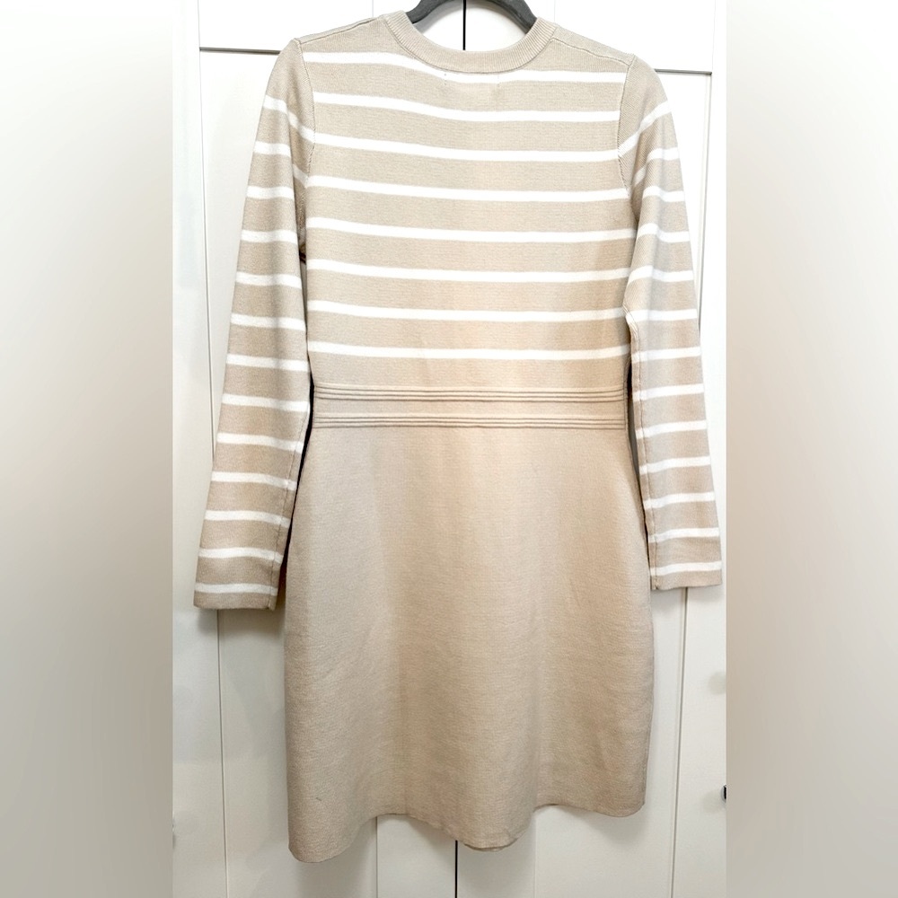 Striped Beige Long Sleeve Dress Ultra Soft Sz SM NEW! - Picture 2 of 5